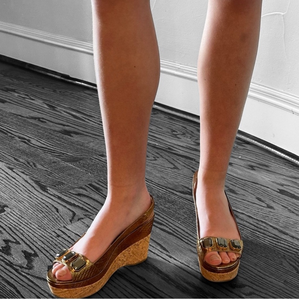 [PRADA] Gold Slingback Wedge Sandals - Picture 13 of 13